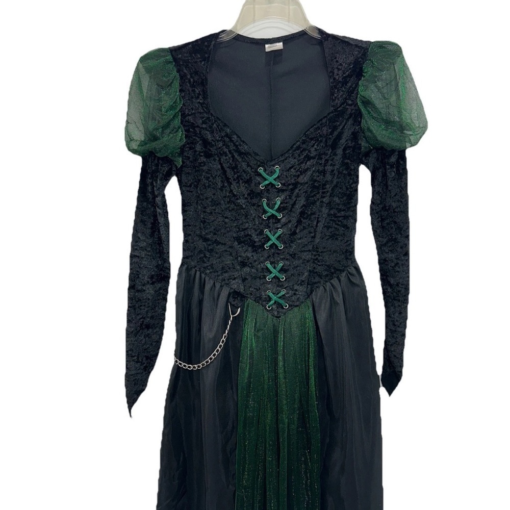 The Wizard Of Oz Long Black & Green Velvet Dress Halloween Costume Size Small - Picture 2 of 9